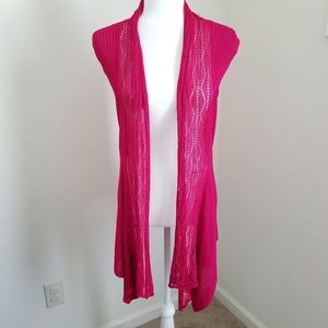 Womens Hot Pink Knit Sleeveless Long Cardigan Vest